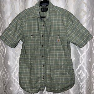 Carhartt Rugged Flex Olive Plaid Short Sleeve Button-Up Shirt